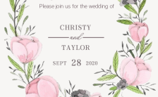 水彩手绘粉色花卉花环婚礼请柬手机海报缩略图