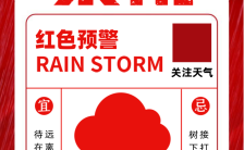 极简扁平风暴雨天气红色预警通知宣传手机海报缩略图
