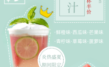 清新简约夏日清凉果汁饮品类半价优惠促销海报缩略图