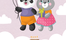 熊猫和灰兔生日祝福海报缩略图